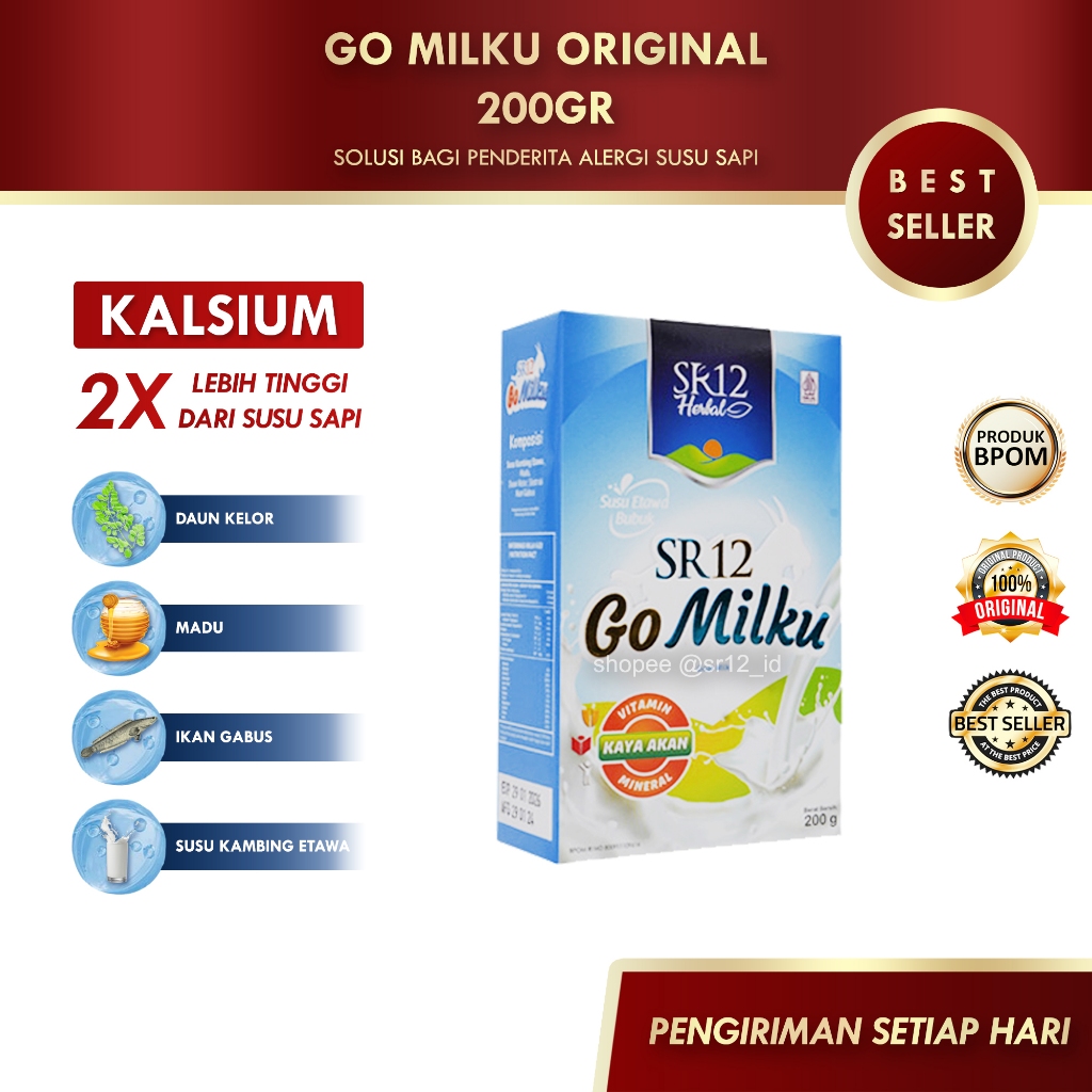 

GO MILKU ORIGINAL 200GR SR12 / GOMILKU SR12 / SUSU KAMBING ETAWA SR12