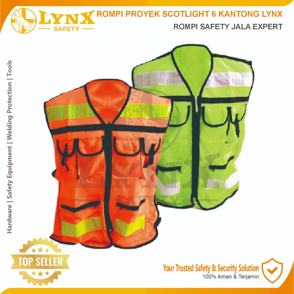 Rompi Safety Proyek Orange & Hijau / Safety Vest 6 Kantong Scotlight Expert Lynx