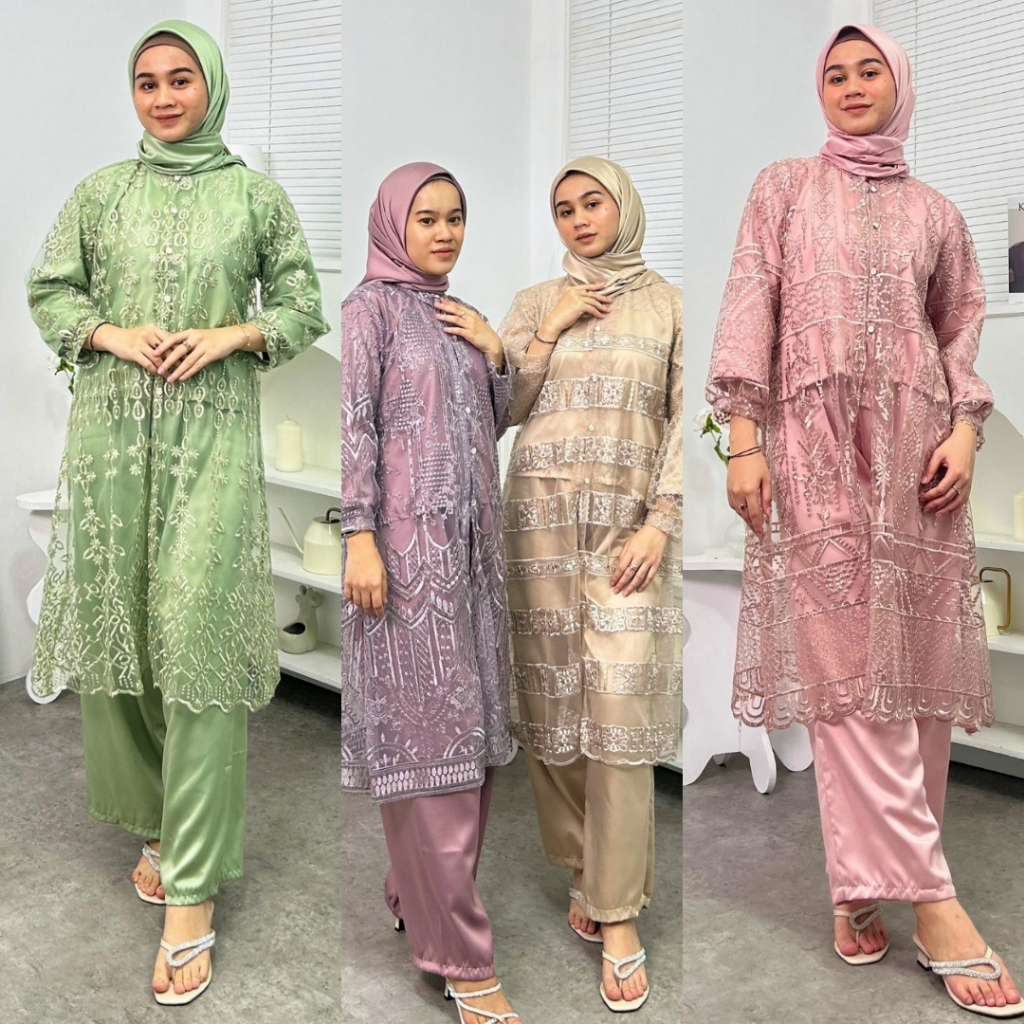 NAIRA SET 3 IN 1 (ATASAN, CELANA, OUTER FREE HIJAB) BAJU LEBARAN WANITA BURGUNDY - SETELAN KONDANGAN