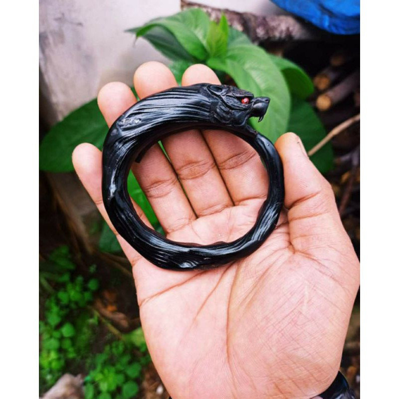 Gelang akar Bahar hitam ukir macan
