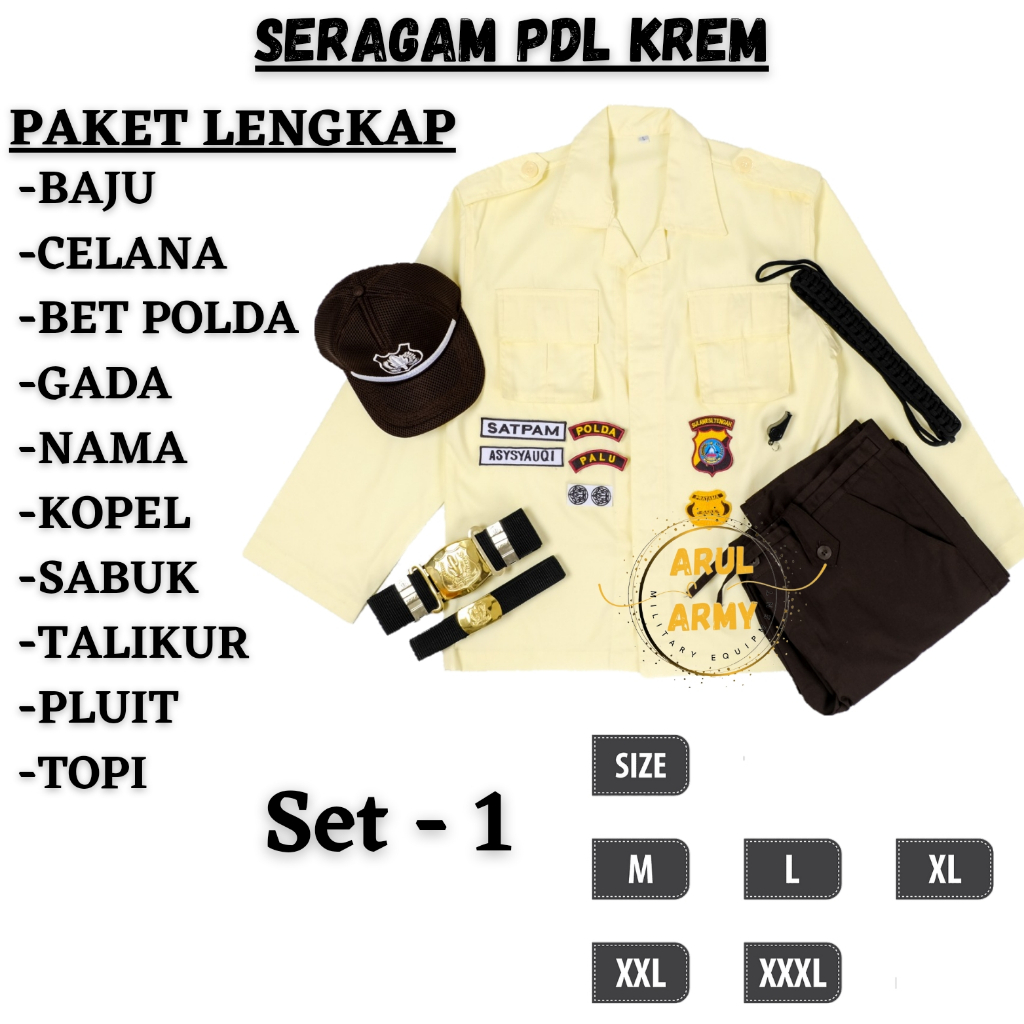 rrt PAKET LENGKAP SERAGAM SATPAM SECURITY CREAM BAJU PELATIHAN SATPAM GADA PRATAMA BAJU SATPAM
