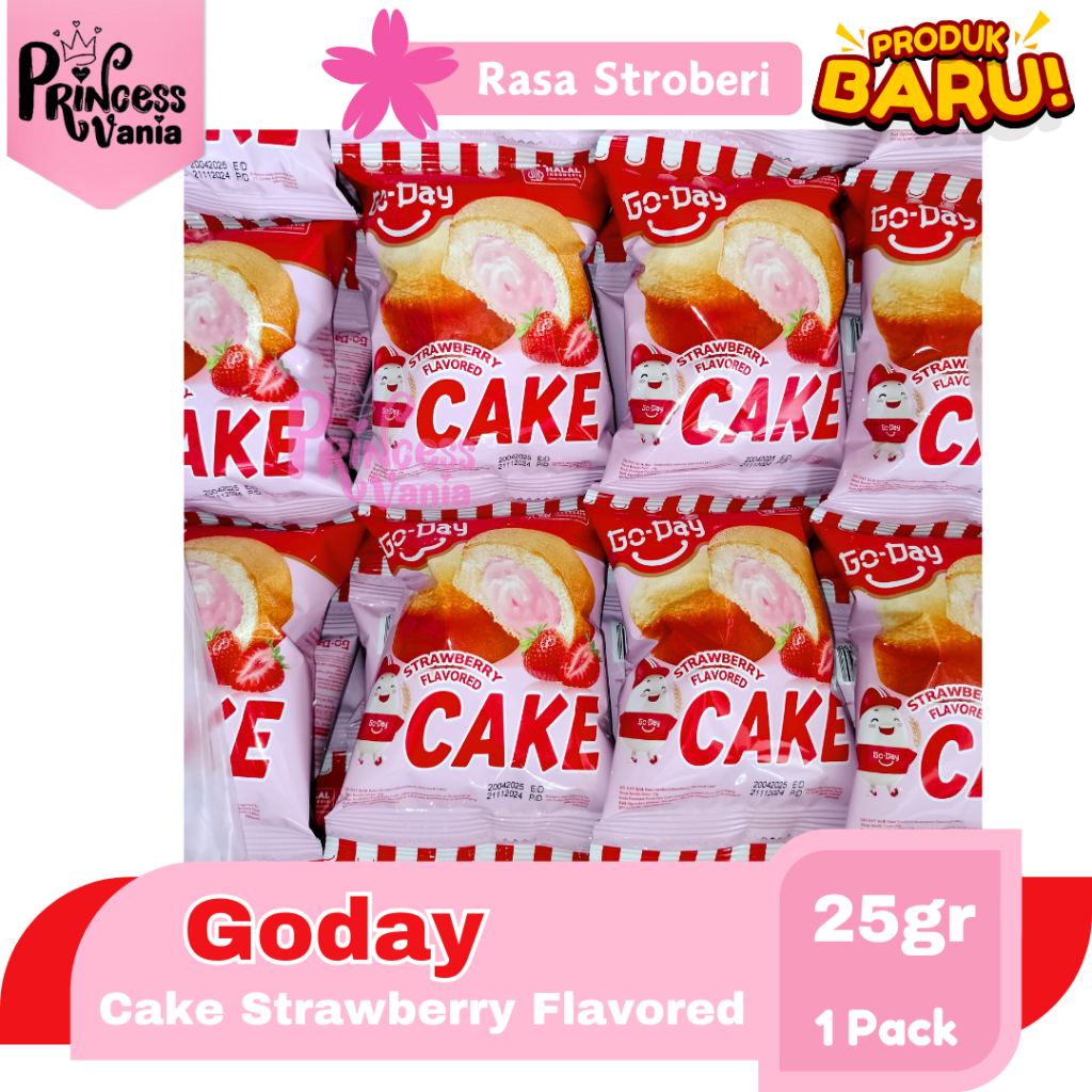 

1 PACK GROSIR GODAY CAKE STRAWBERRY FLAVORED 25GR CEMILAN KUE BOLU SNACK MAKANAN