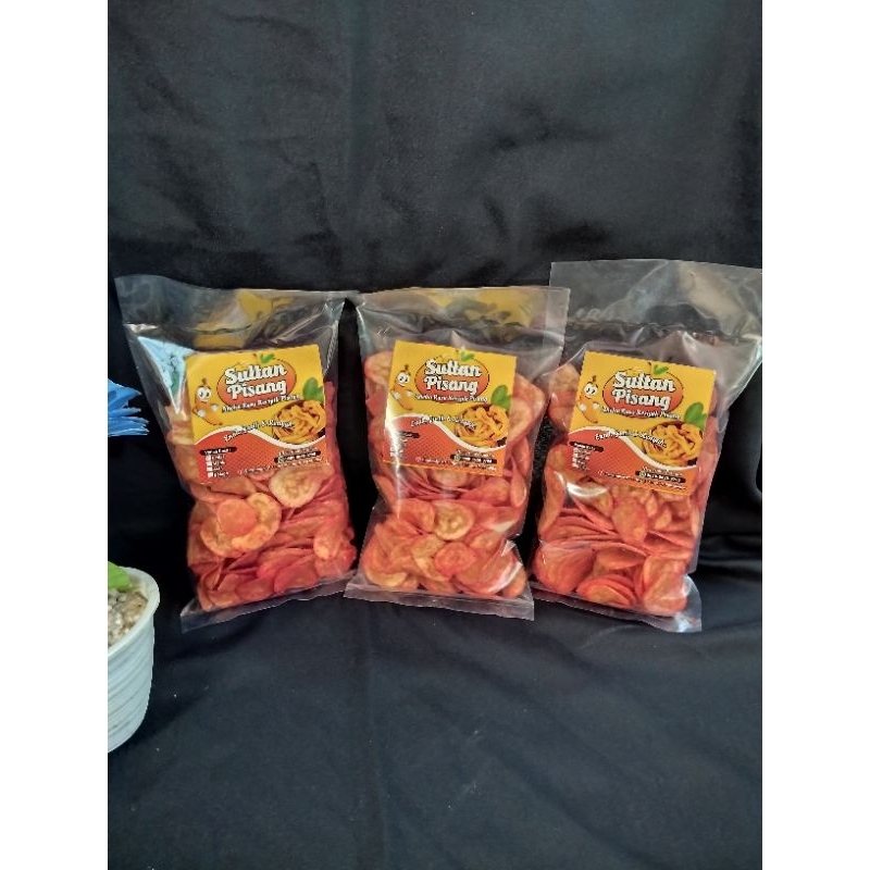 

Kripik pisang rasa pedas kemasan 115gram