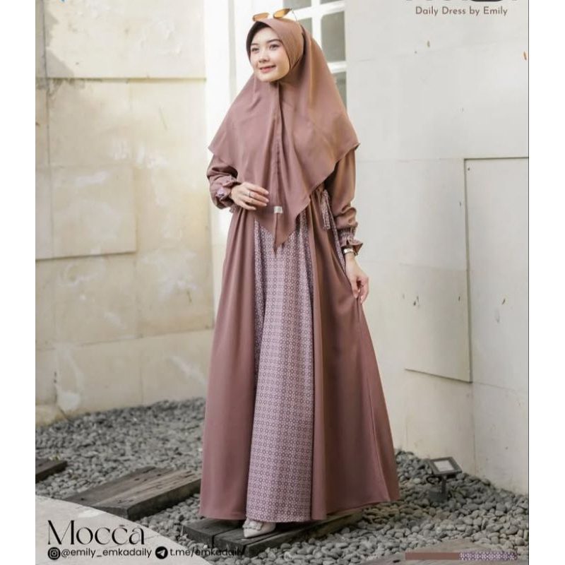 Dress reina 2tone emiky, dress reina emka hijab, gamis murah, gamis model terbaru, Dress kekinian, d