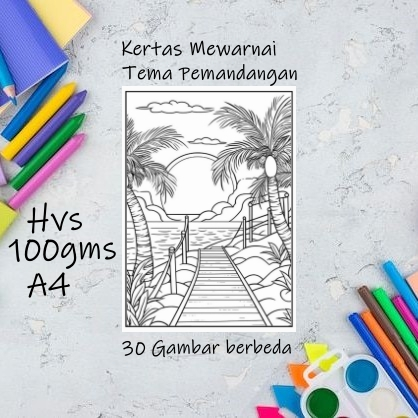 Kertas mewarnai anak Tema Pemandangan A4 Hvs 100gsm