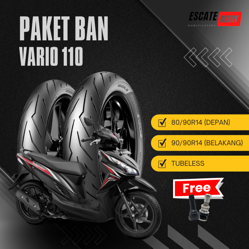 Paket Sepasang Ban Motor Vario 110 Ukuran 80/90-14 & 90/90-14 Tubeless