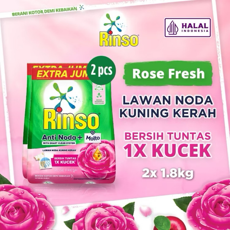 BUNDLING Rinso Molto Detergent Bubuk Deterjen Anti Noda Rose Fresh 1.8 kg x2