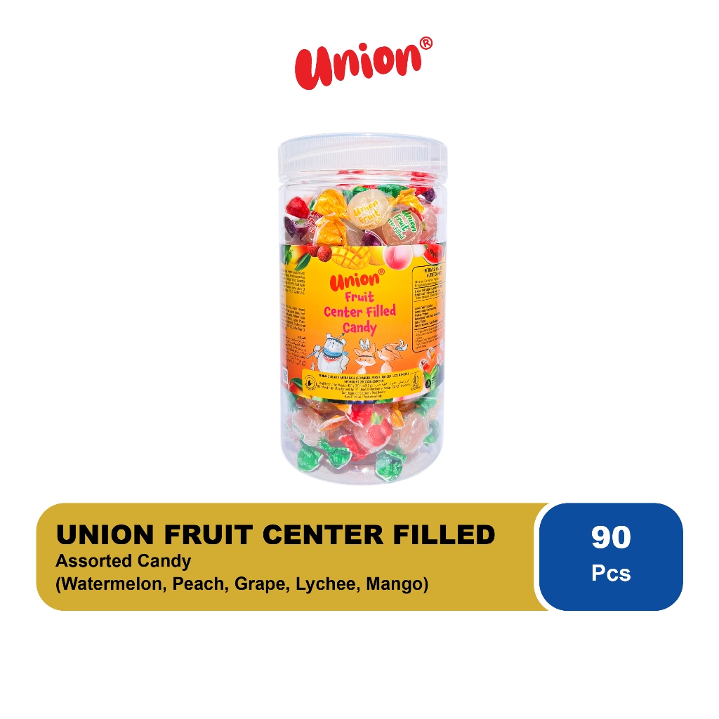 

Permen UNION Center Filled Candy Ples 450 gram rasa Watermelon, Peach, Grape, Lychee, Mango - Kembang Gula isi Aneka Rasa Toples