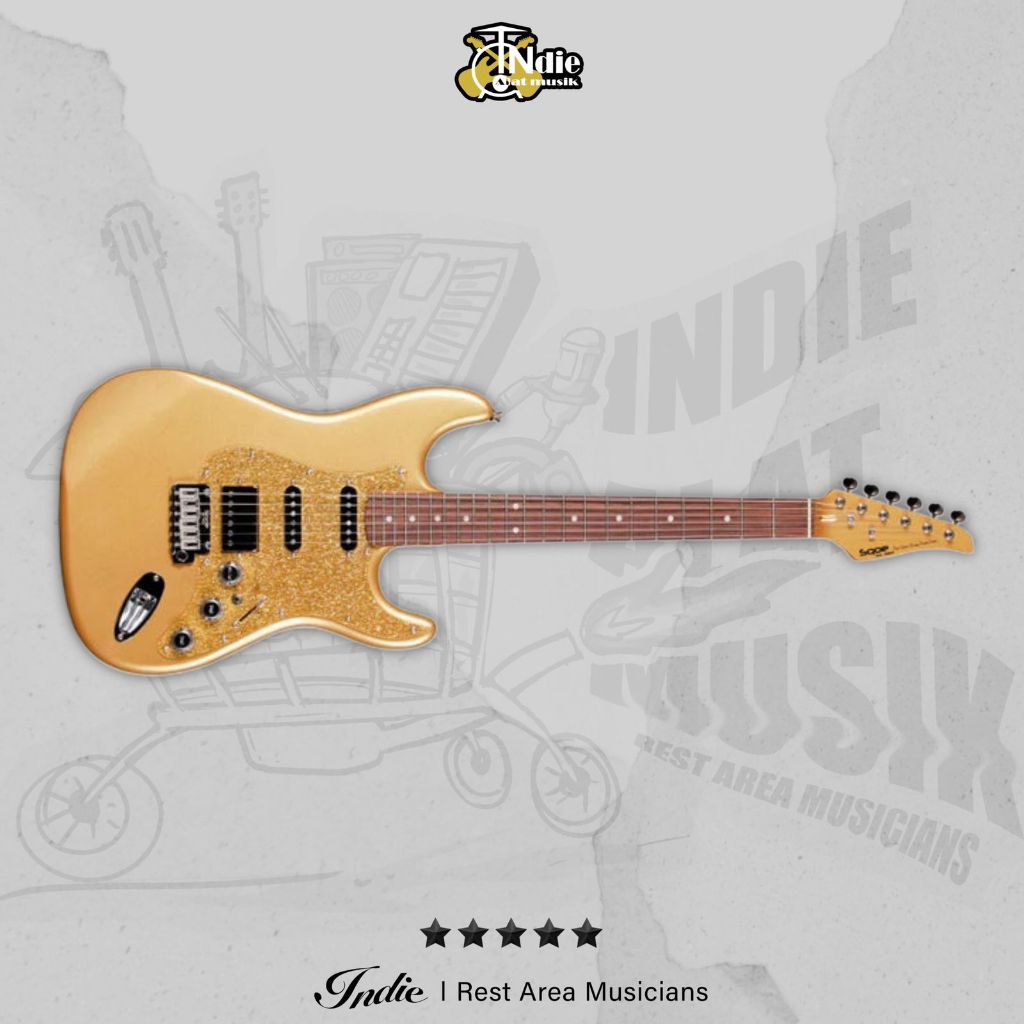 Gitar Elektrik SQOE SEST700 HSS Roasted Maple Series in Aztec Gold Limited Edition l Free Tas