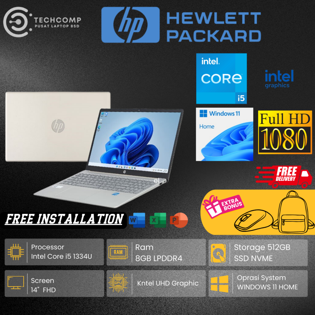 LAPTOP HP 15 INTEL CORE I5 1355U RAM 8GB 512GB SSD FHD BACKLIT WINDOWS 11 ORIGINAL SILVER TERBARU