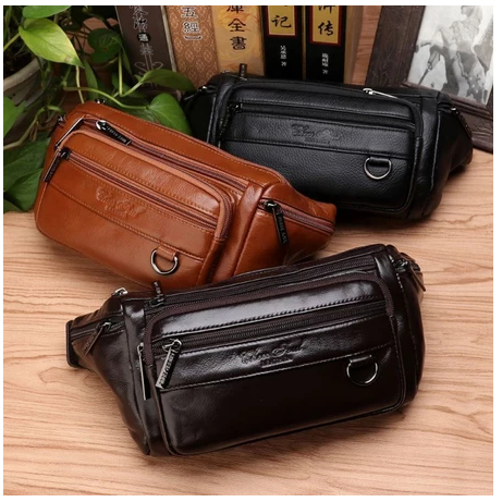 Tas pinggang Kulit Pria Tas Kulit Import Terbaru Slingbag Kulit Unik 8321