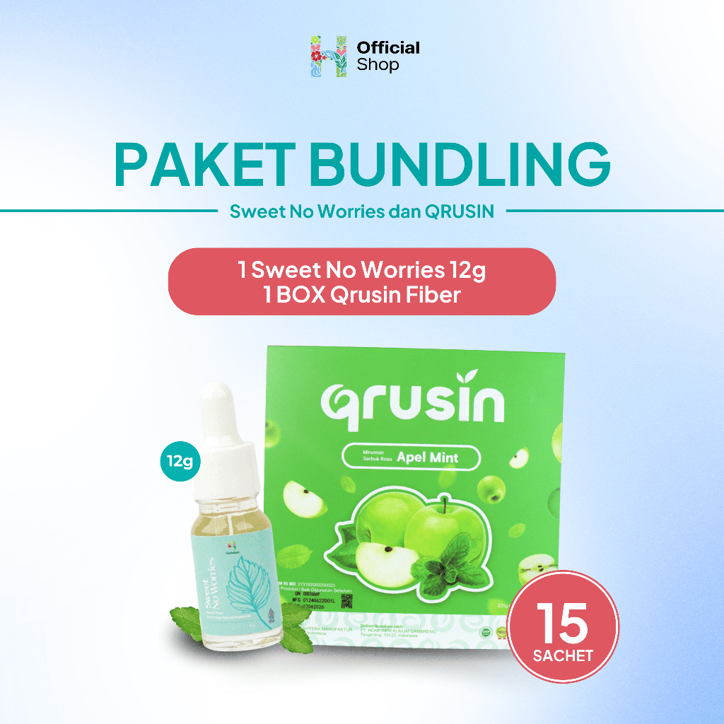 

Qrusin Fiber - Minuman Diet Serat Fiber Slim Suplemen Detox Pelangsing Penurun Berat Badan 1 Box + 12gram Stevia Liquid Herbalant