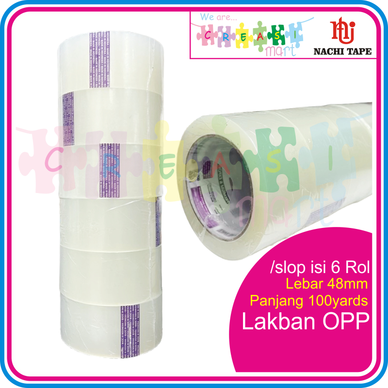 

Nachi Tape Lakban Putih Bening /slop isi 6 rol 48mm 100yard +- 92 METER Made In Indonesia