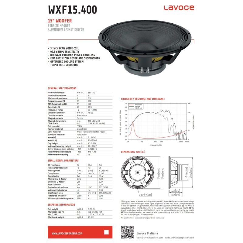 SPEAKER WXF15.400 / WXF 15.400 / WXF 15 400 LAVOCE ITALIANA