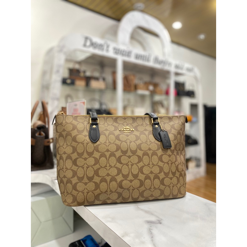 totebag coach signature khaki saddle black