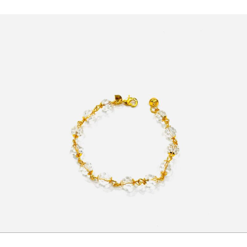 GELANG BULAT MATA PUTIH TITANIUM WANITA ANTI KARAT ANTI LUNTUR PERHIASAN LAPIS EMAS ASLI ORI
