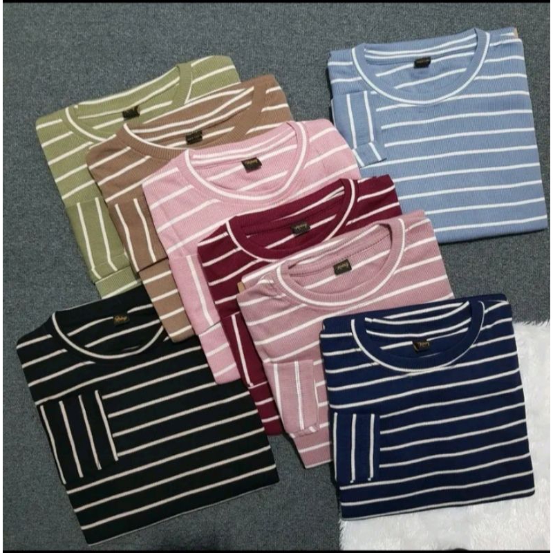 T-Shirt Stripe Rip&Waffle Long Sleeve,Oblong Wanita/Pria,Kaos Rib&Wafle Lengan Panjang yahuu