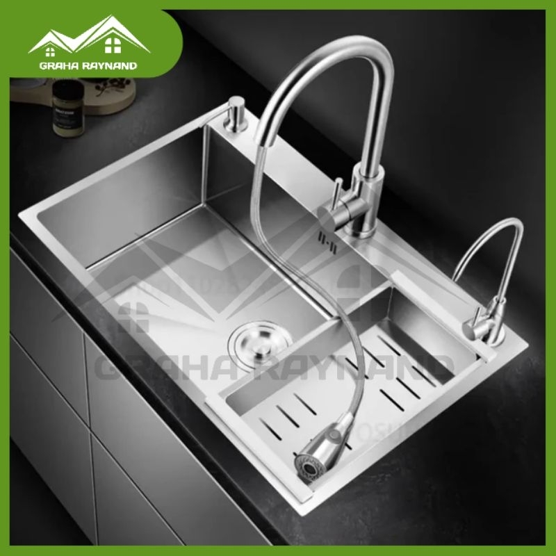 Paket Kitchen Sink 1 Lubang Silver Edition | Ukuran 65 cm × 45 cm
