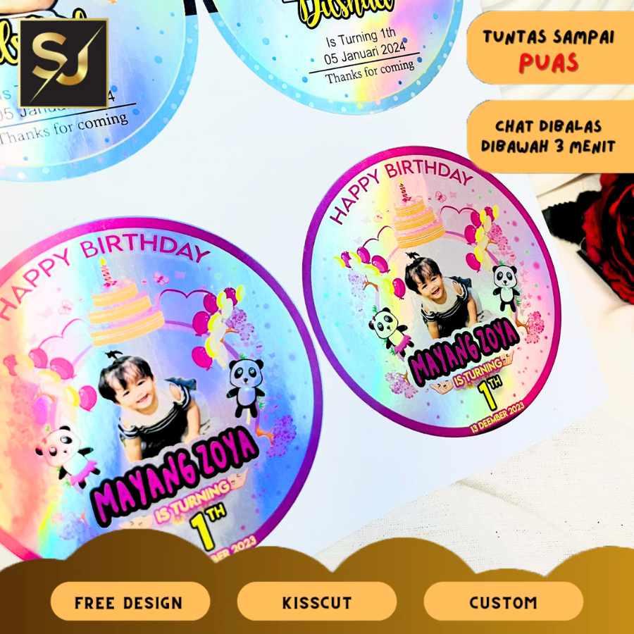 

2-4 Stiker Hologram Ulang Tahun Anak Bentuk Bulat Label Sticker Undangan Happy Birthday Sangjaya