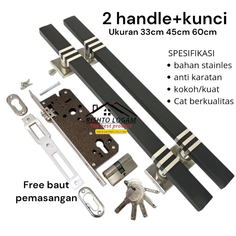 Paket 2 Gagang Pintu Rumah Set Kunci Panjang 33 cm 45 60 Handle Pegangan Tarikan Kamar Depan Warna P