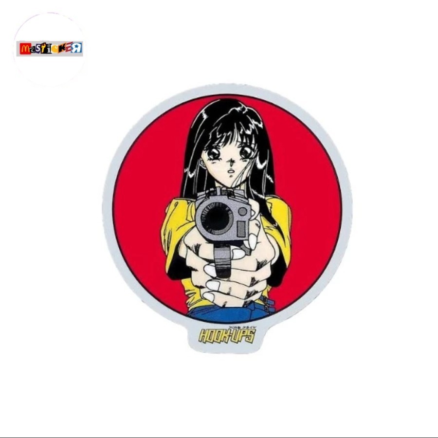 sticker hook ups skateboards anime girl graphic logo rounded stiker