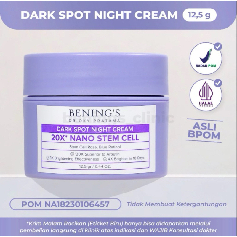 Benings Exclusive Night Cream New Cream Malam Flek, Pencerah bening skincare dr oky pratama