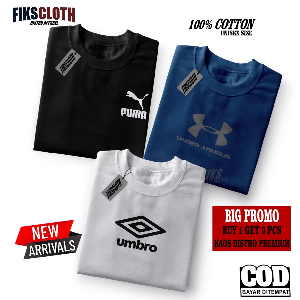PROMO .. PAY 1 GET 3 PCS (BAHAN TEBAL) Baju kaos under armour atasan pria wanita dewasa - t-shirt di