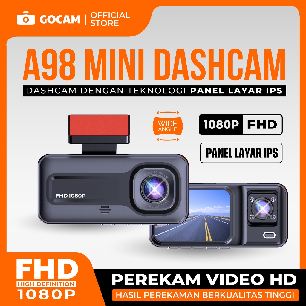 NEW [COD] GOCAM A98 Dashcam Mobil 3 Camera CCTV Mobil Resolusi 1080p Kamera Depan - Tengah -