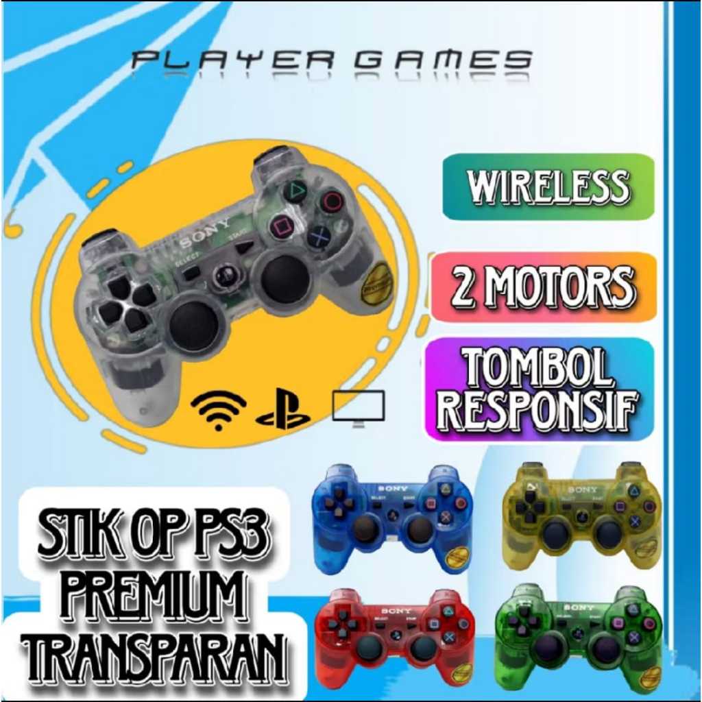 [MKS] PS3 Stik Premium Transparan for hp ps3 pc, Bluetooth, game ps2 aethersx2 ML PUBG FF