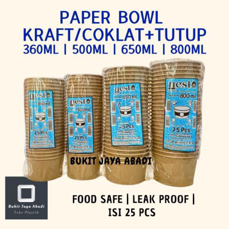 Paper Bowl Mangkok Kertas Nasi Kraft Coklat Foodgrade (INSTANT/KARGO)
