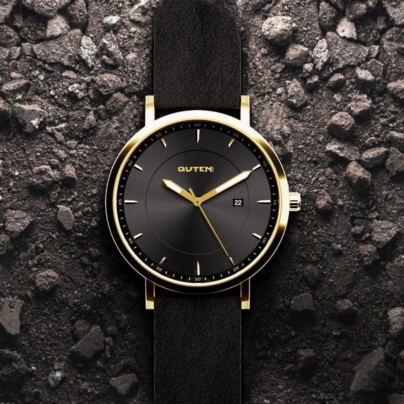 Guten Inc - Jam Tangan Sincere Black Gold Leather Watch