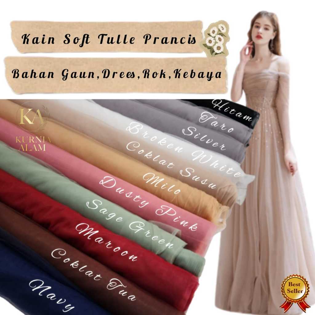 Kain Modern Soft Tulle Prancis Mewah Premium Halus Jatuh Bahan Dress, Gaun, Kebaya Lebar 170cm