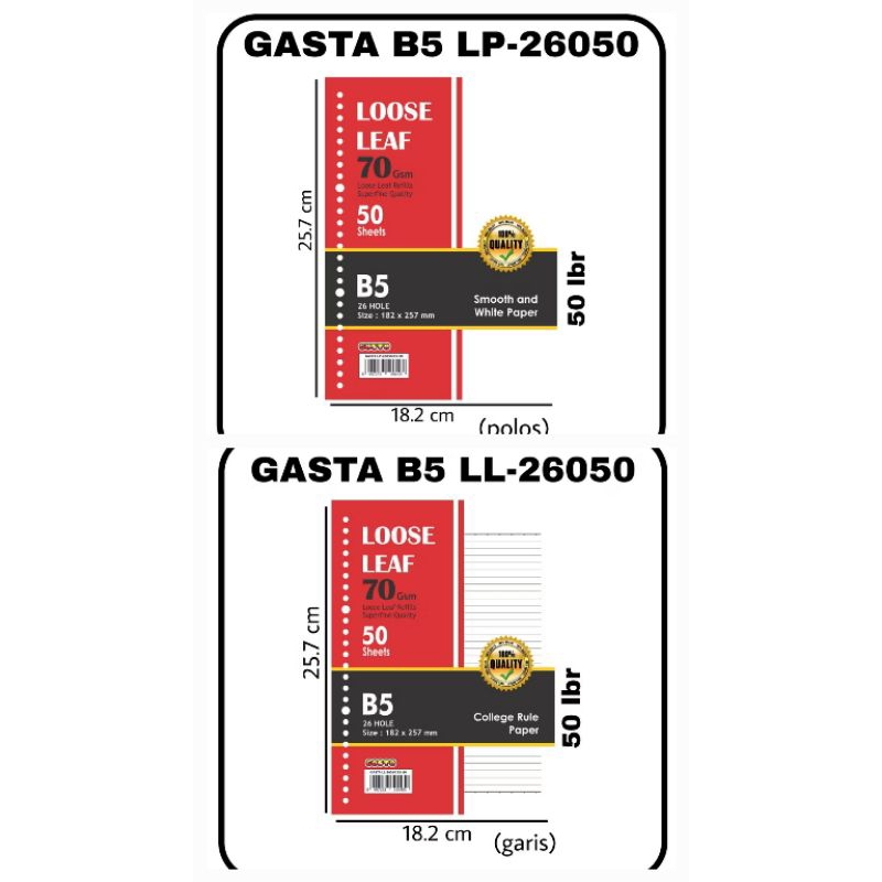 

Loose Leaf GASTA B5 50 lbr / Loose Leaf / Kertas Binder