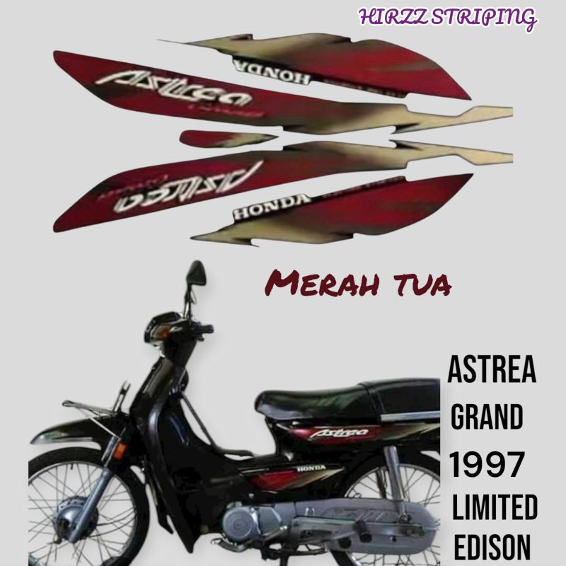 STIKER STRIPING LIS LES POLET PLAT BODY MOTOR HONDA ASTREA GRAND 1997 LIMITED EDITION MERAH TUA