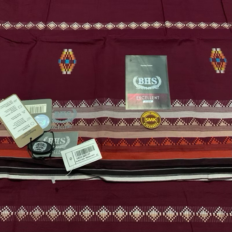 Sarung BHS EXCELLENT SILVER SMK Songket Maroko Mercerized Merah Maroon LIMITED EDITION (BISA COD)