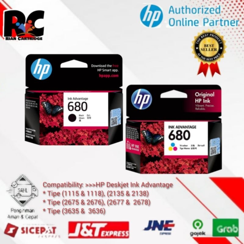 Tinta HP 680 Black & Tri Colour for printer HP DeskJet 1110, 1115, 2130, 2135, 3630