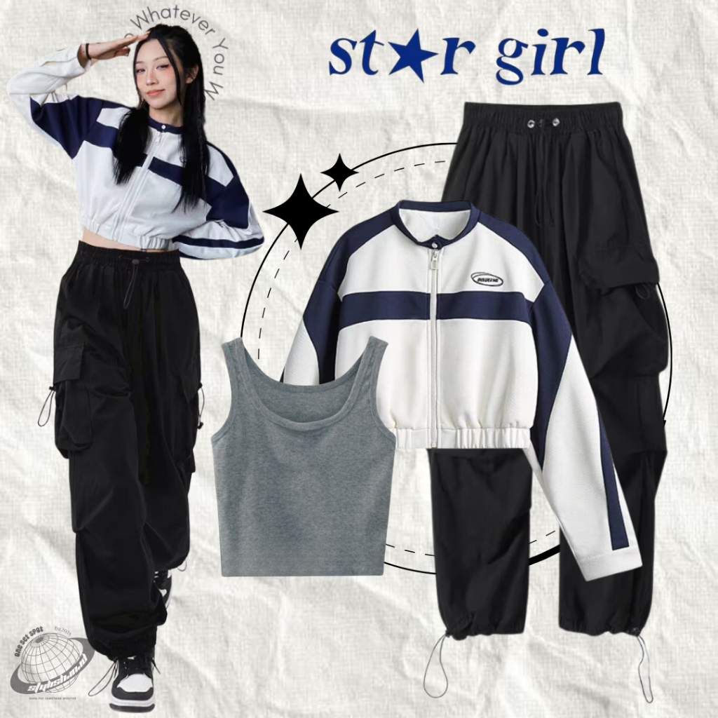 Skena Outfit Keren (Jaket Crop skena + Tanktop + Celana Cargo)LI044