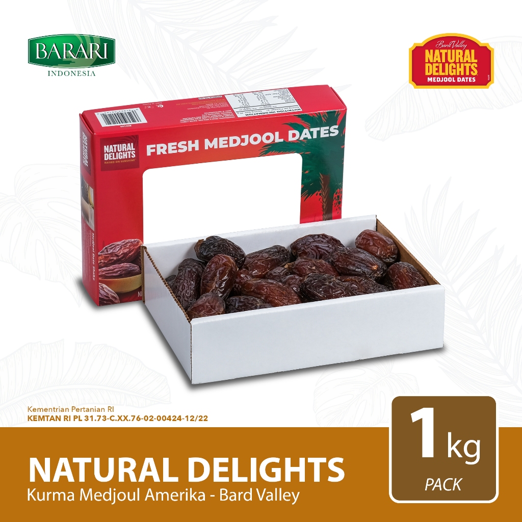 

NATURAL DELIGHTS Kurma Medjool Amerika Bard Valley 1Kg Premium Dates High Quality Tekstur Lembut dan Legit