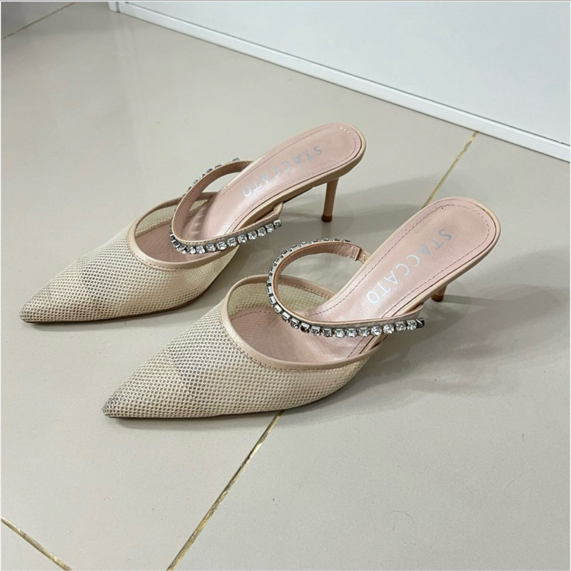 Staccato Mesh Heels With Crystal / Sepatu Hak Tinggi Wanita Dengan Kristal - 36 / Nude Staccato Mesh