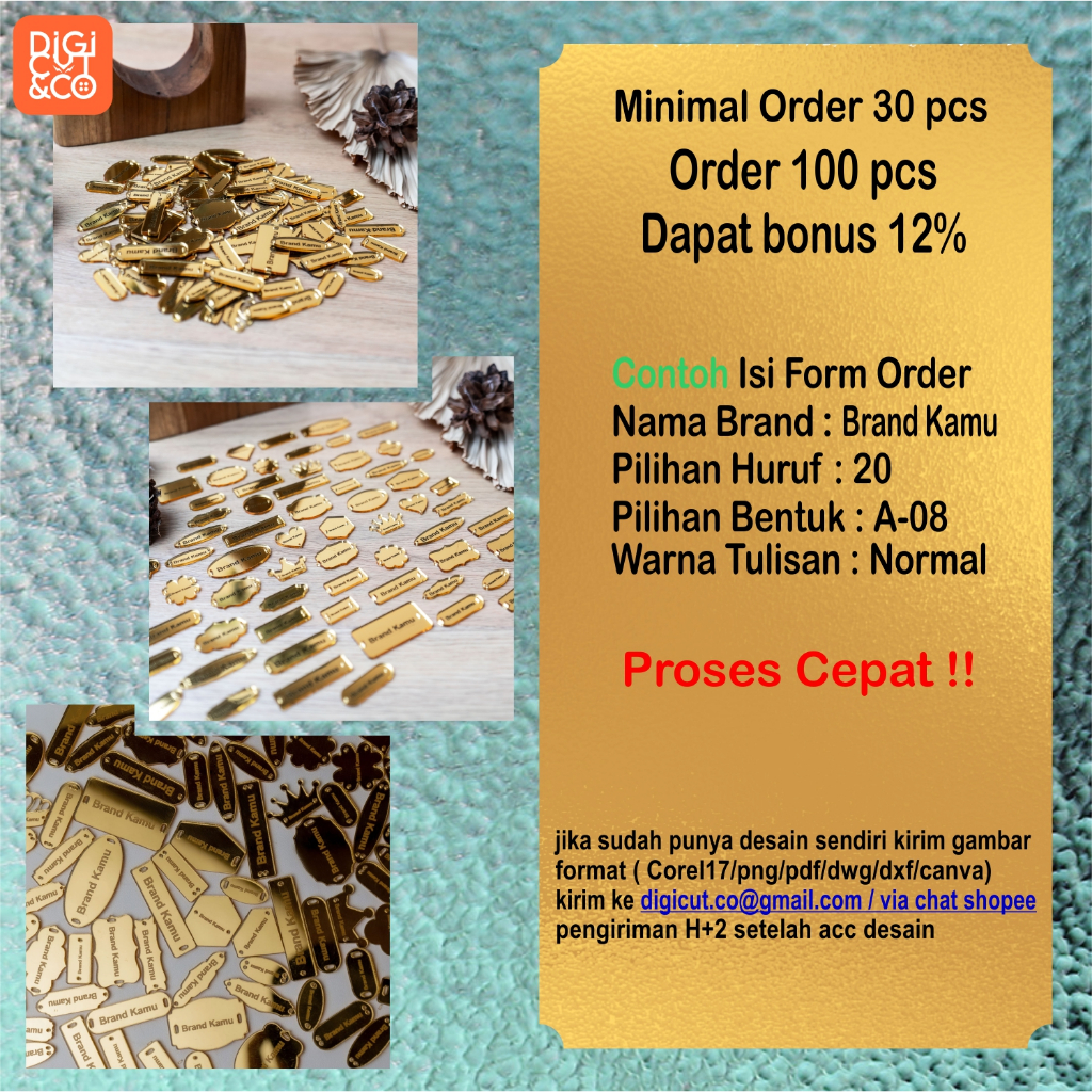 

[ Terlaris ] Label Akrilik EMAS | Label Hijab Branding | Custom Cutting Label - Digicut&Co