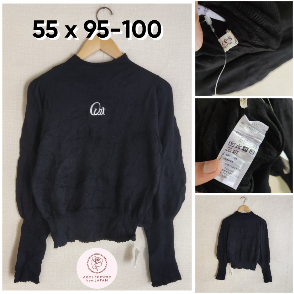 Sweater Knit Axes Femme Hitam Size M Wanita Atasan Cewek Outer Lengan Bal0n GF826