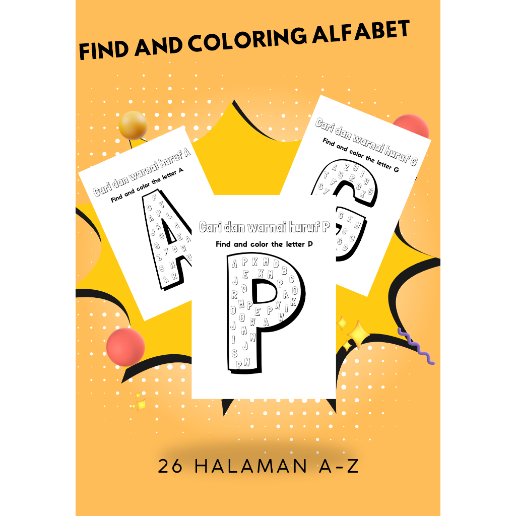 

CARI DAN WARNAI ALFABET / HURUF 26 HALAMAN