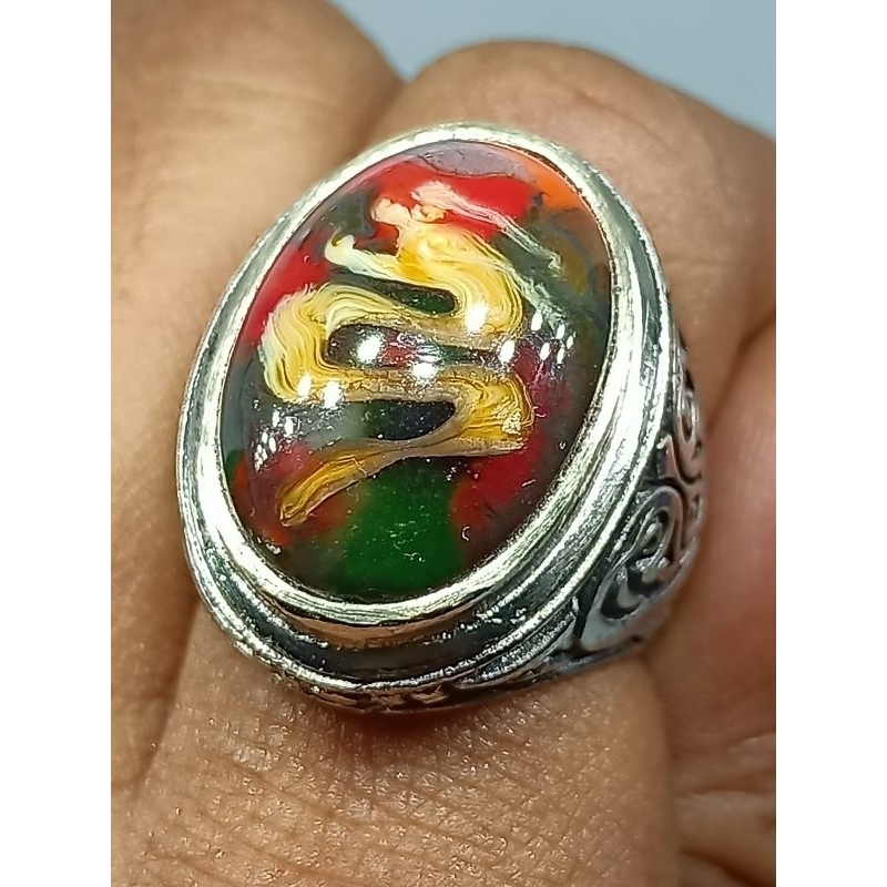Cincin Batu Panca Warna Motip Naga