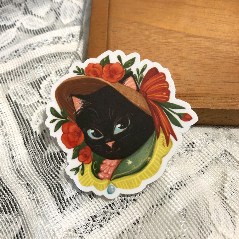 

Vintage flower cat clear stiker ( black cat)