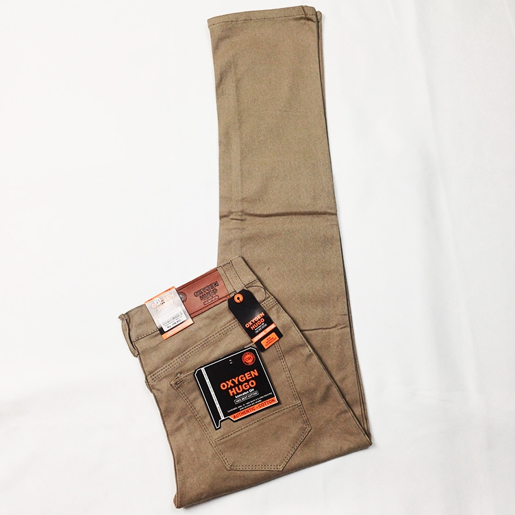 Celana Panjang Skinny Jeans Pria Slim Fit Bahan Stretch Denim Warna Mocca - Original Oxygen Hugo