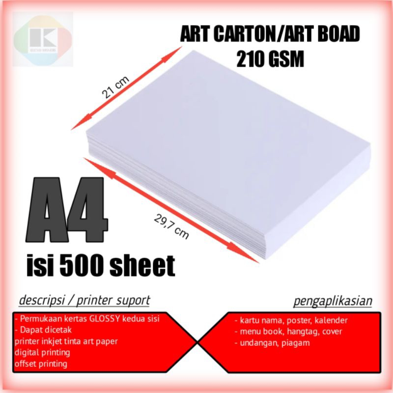 

kertas Art Carton karton A4 Isi 500 Sheet 210 GSM kertas art carton 210 gsm A4 500 lembar / 1 rim