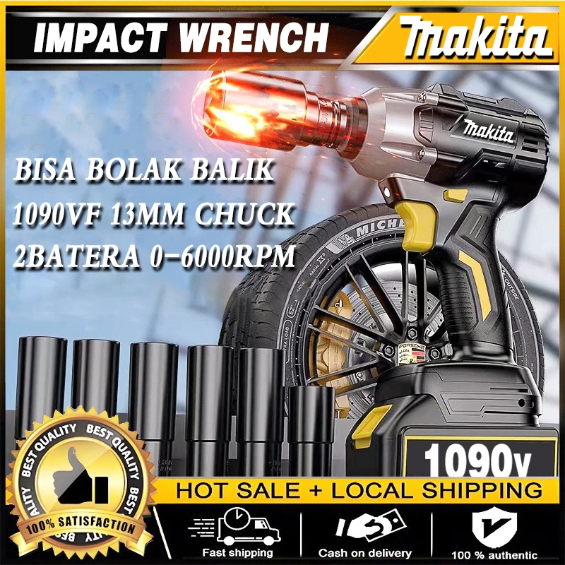 MAKITA Impact Wrench Brushless 950N.M Mesin Bor Baterai Impact Baterai 1090V/588V Impek Baterai Tors