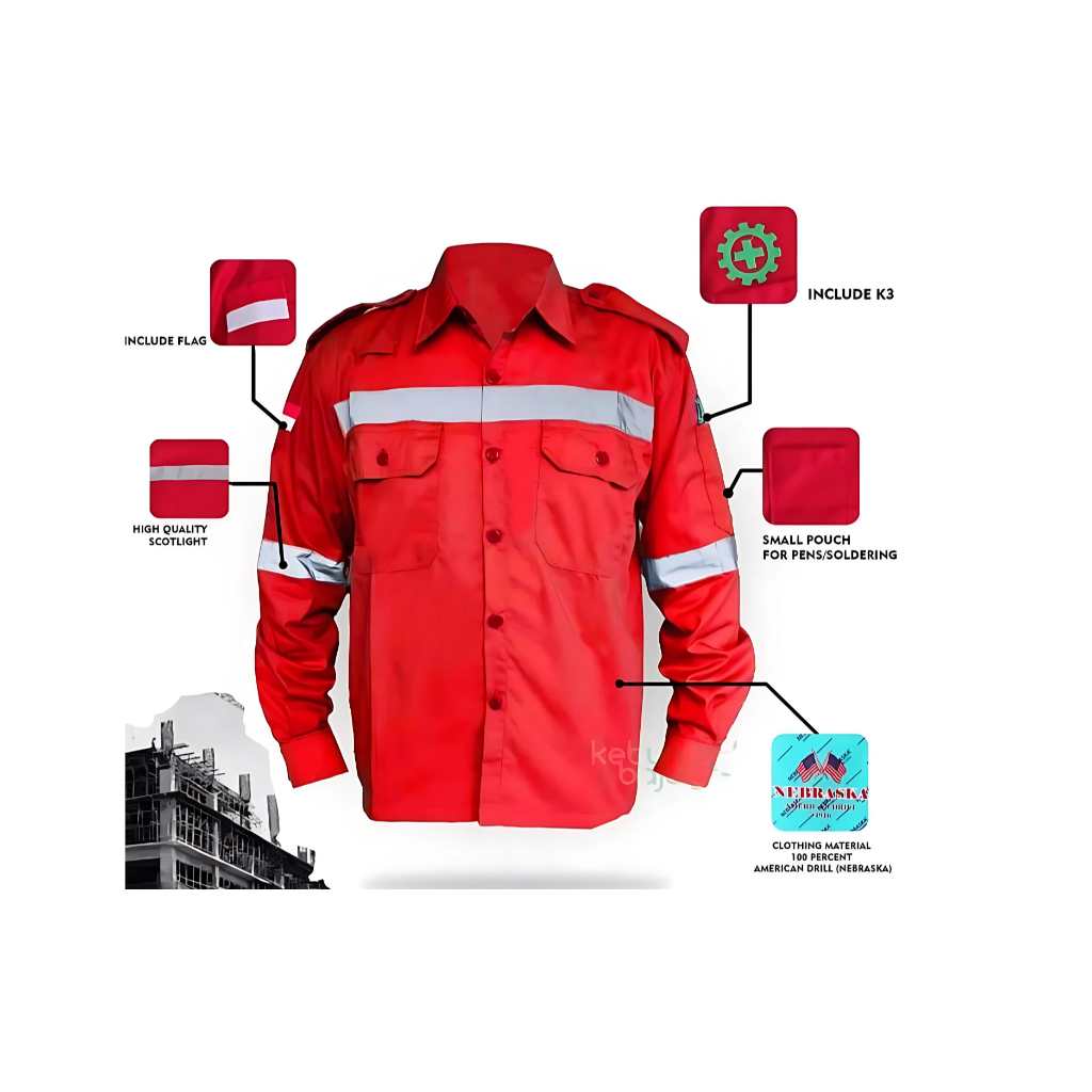 Wearpack safety / Baju safety K3/ Baju Kerja proyek / Baju tambang/ Baju Mekanik/ free logo k3 & Ben