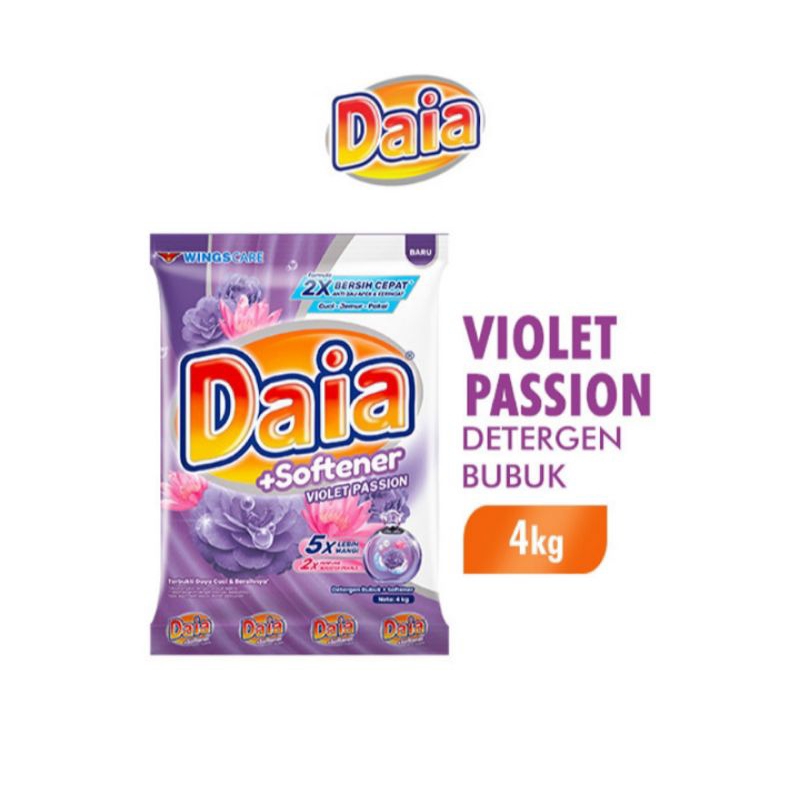 DAIA + SOFTENER DETERJEN BUBUK VIOLET 4KG ORIGINAL PRODUK WINGS CARE
