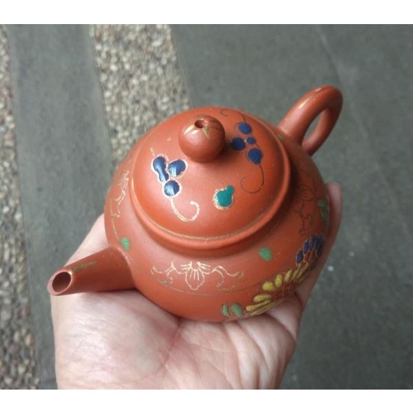 pajangan teko terakota Yixing Bunga Timbul